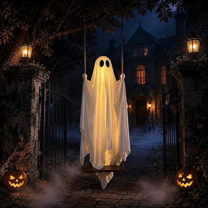 Light Up Hanging Ghost on a Swing Halloween Decoration
