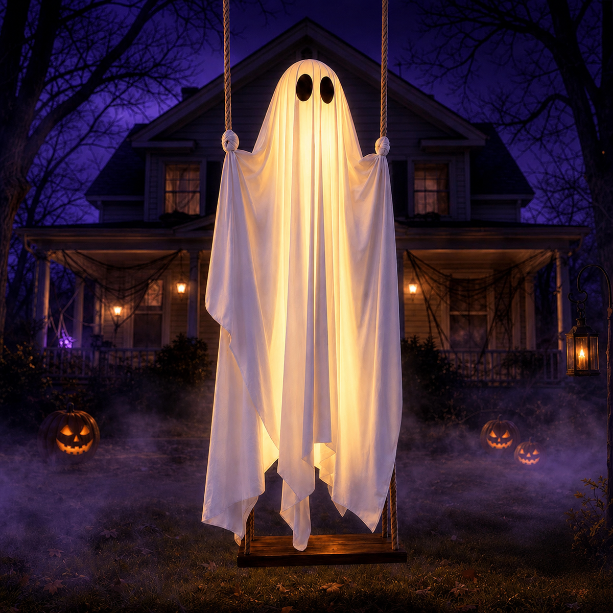 Light Up Hanging Ghost on a Swing Halloween Decoration