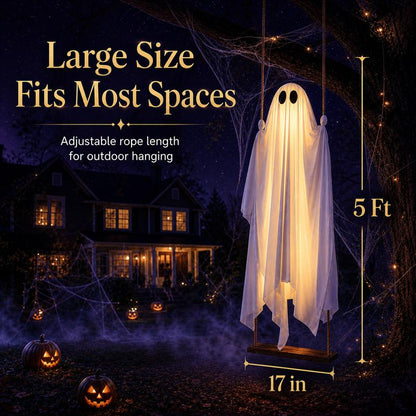 Light Up Hanging Ghost on a Swing Halloween Decoration