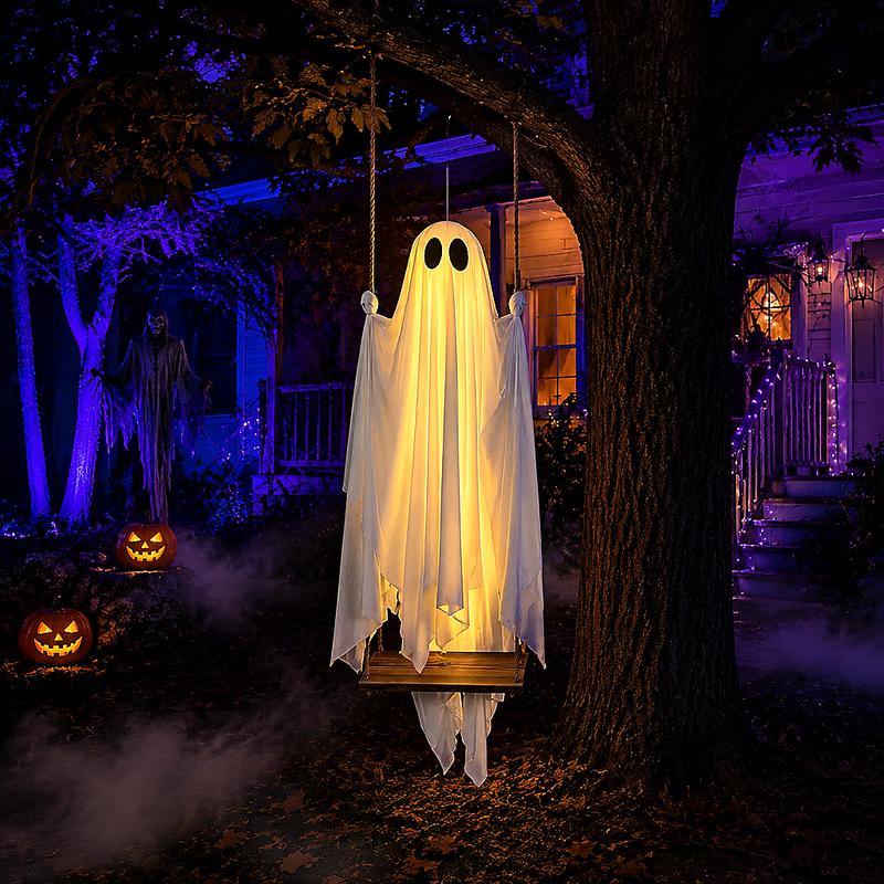 Light Up Hanging Ghost on a Swing Halloween Decoration